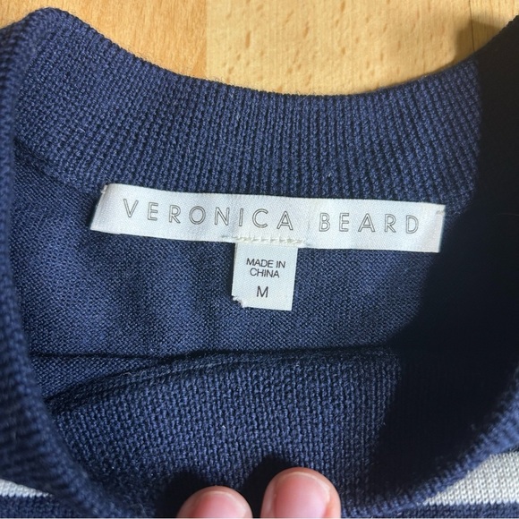 Veronica Beard Ollie Navy and White Striped Merino Wool Sweater - Picture 5 of 11